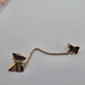 VTG Gold tone Butterfly Chain Dangle pin brooch Minimalist Jewelry